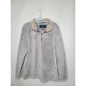 True Grit Made in USA Men's Quarter Zip Teddy Sherpa Pullover Light Grey Outdoor